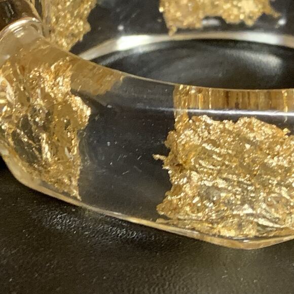 Chico's Bracelet Clear Lucite with Gold Foil & Gold Hinge Closure - Picture 4 of 6